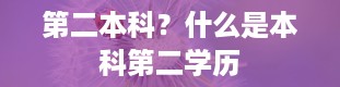 第二本科？什么是本科第二学历