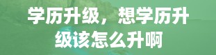 学历升级，想学历升级该怎么升啊