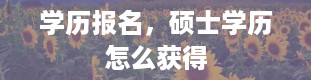 学历报名，硕士学历怎么获得