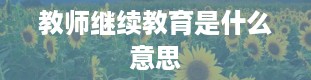 教师继续教育是什么意思