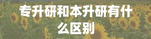 专升研和本升研有什么区别