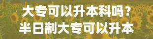 大专可以升本科吗？半日制大专可以升本科吗