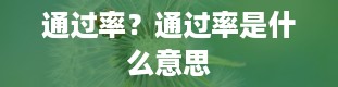 通过率？通过率是什么意思