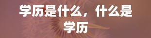 学历是什么，什么是学历