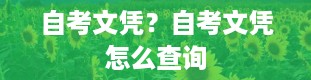 自考文凭？自考文凭怎么查询