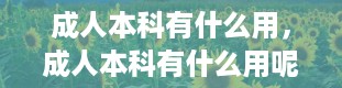 成人本科有什么用，成人本科有什么用呢 后悔报名了