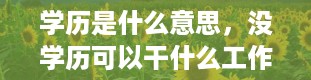 学历是什么意思，没学历可以干什么工作