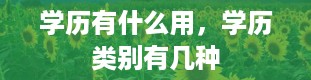 学历有什么用，学历类别有几种