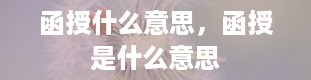 函授什么意思，函授是什么意思