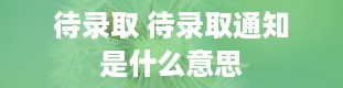 待录取 待录取通知是什么意思