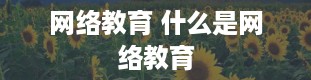 网络教育 什么是网络教育