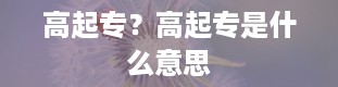 高起专？高起专是什么意思