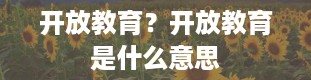 开放教育？开放教育是什么意思