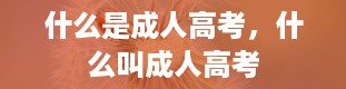 什么是成人高考，什么叫成人高考