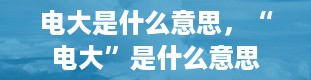 电大是什么意思，“电大”是什么意思