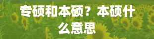 专硕和本硕？本硕什么意思