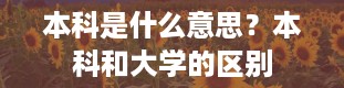 本科是什么意思？本科和大学的区别