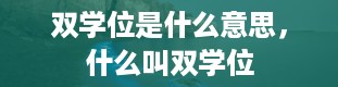 双学位是什么意思，什么叫双学位