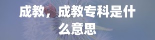 成教，成教专科是什么意思