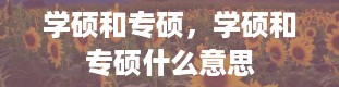 学硕和专硕，学硕和专硕什么意思