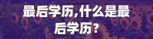 最后学历,什么是最后学历？