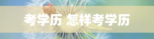 考学历 怎样考学历