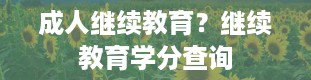 成人继续教育？继续教育学分查询