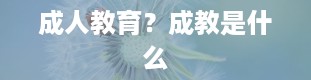 成人教育？成教是什么